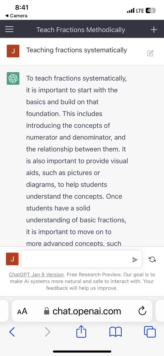 #ChatGPT  gave the following response for teaching fractions. Could be better. What do you think? <a href="/WrightsboroE/">Wrightsboro Elementary</a> <a href="/VAnneWheeler/">Virginia Wheeler</a> <a href="/_mswiggins_/">Melinda Wiggins</a> <a href="/alyssalangley/">Alyssa Langley</a> <a href="/samanthavkeller/">Samantha Keller</a> <a href="/bergincolleen/">Colleen Bergin</a> <a href="/AlisonLinkner/">Alison Linkner</a>
