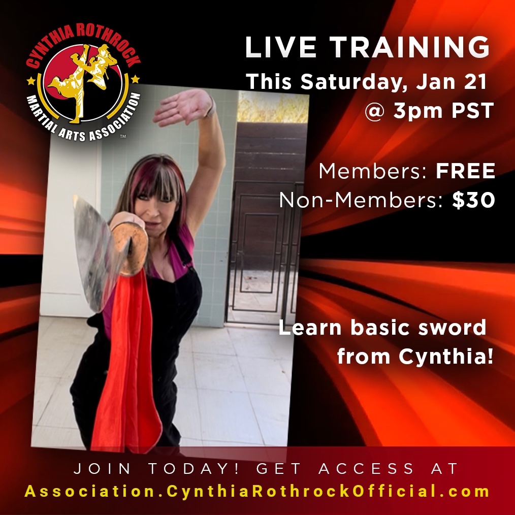 Join me tomorrow for sword basic class, live zoom at cynthiarothrockofficial.com/store/