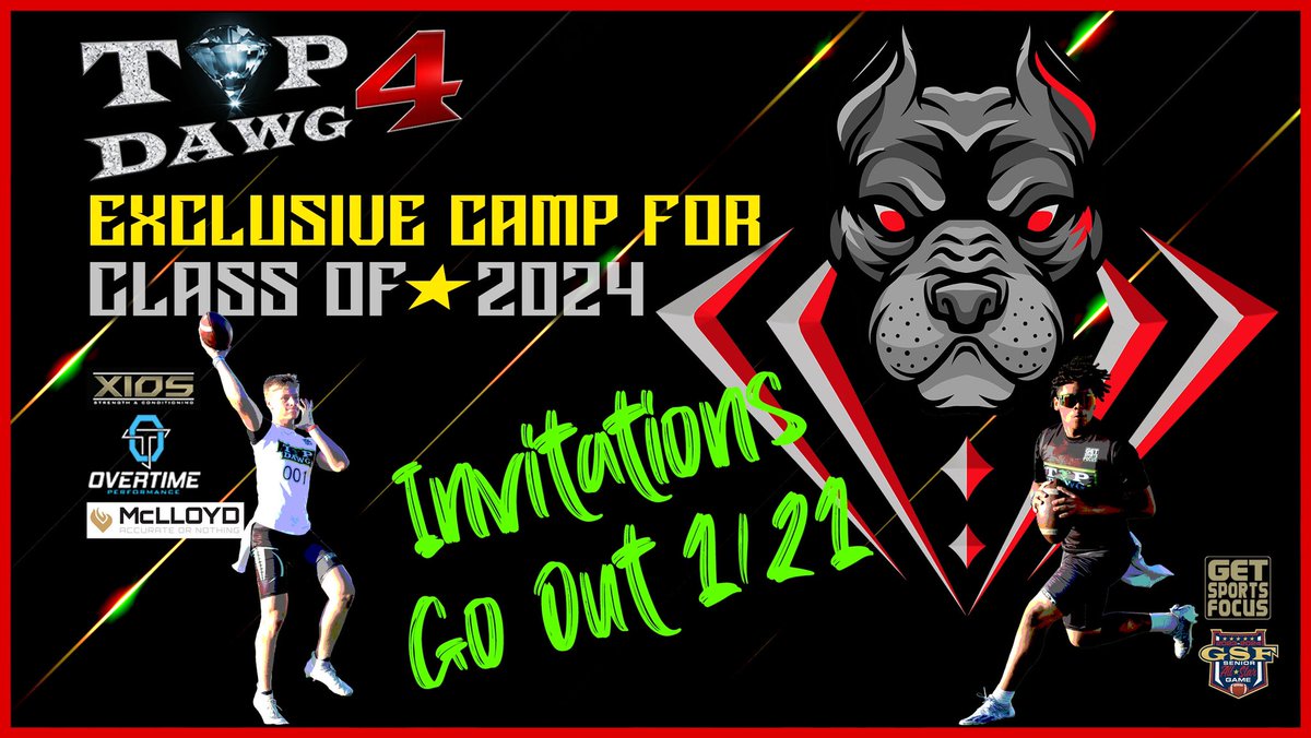 #TD4 BREAKING‼️
<a href="/gsftopdawg/">GSF Top Dawg</a> Exclusive 2024 🏈 Camp📨 INVITES will start going out this weekend.

✅ Follow <a href="/GetSportsFocus/">GetSportsFocus</a>