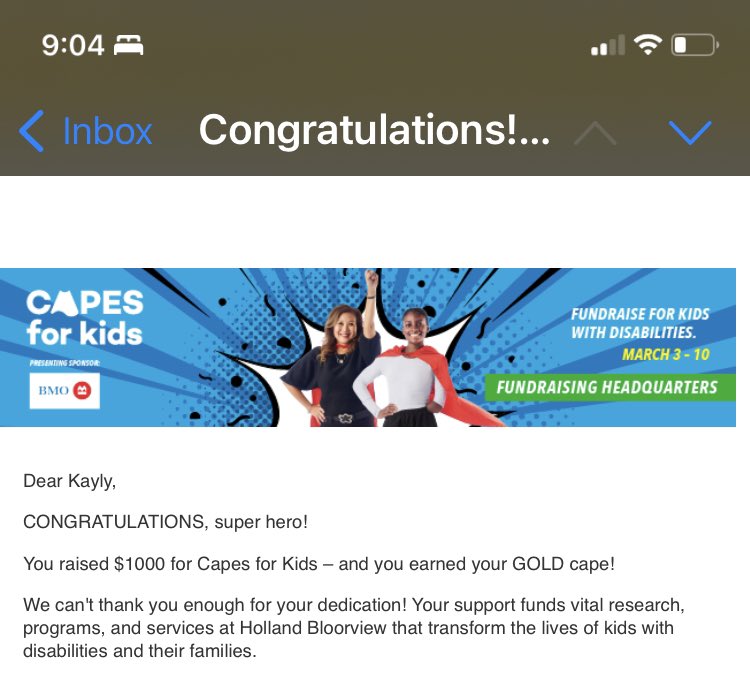 After committing numerous stickups (see previous tweet) I can now fly away from the scene of the crime in my GOLD cape! 

Now that I’m committed to life as an outlaw I’ve raised my goal to $2,500

fundraise.capesforkids.ca/cfk23/kaylys-l…

#capesforkids #hollandbloorview
