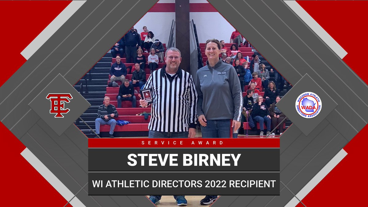 Tosa East alum Steve Birney honored with the WI Athletic Director Service Award at the girls at the basketball game. Steve works many volleyball, basketball, soccer and football games for the Red Raiders. Thanks Steve!
