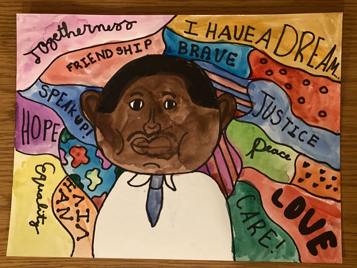lori_huntsman's tweet photo. L♥️VE this art project! Martin’s Big Words is an inspiring book to introduce the MLK, Jr. directed draw. Thank you #DeepSpaceSparkle for making me feel like a successful art teacher in my fourth grade classroom and #DonorsChoose for the art materials🎨#PeaceAndLove #teacher #art https://t.co/H9vFFqPDeH