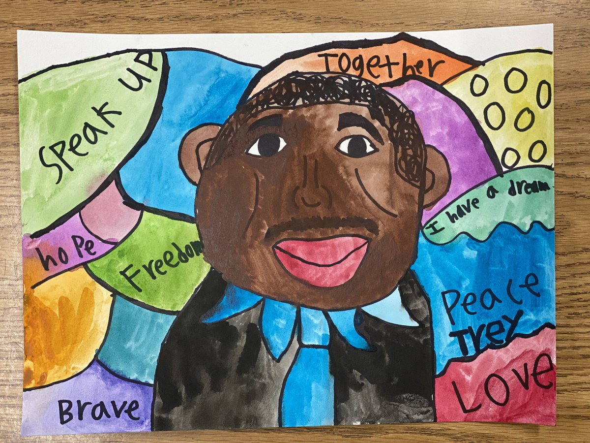 lori_huntsman's tweet photo. L♥️VE this art project! Martin’s Big Words is an inspiring book to introduce the MLK, Jr. directed draw. Thank you #DeepSpaceSparkle for making me feel like a successful art teacher in my fourth grade classroom and #DonorsChoose for the art materials🎨#PeaceAndLove #teacher #art https://t.co/H9vFFqPDeH