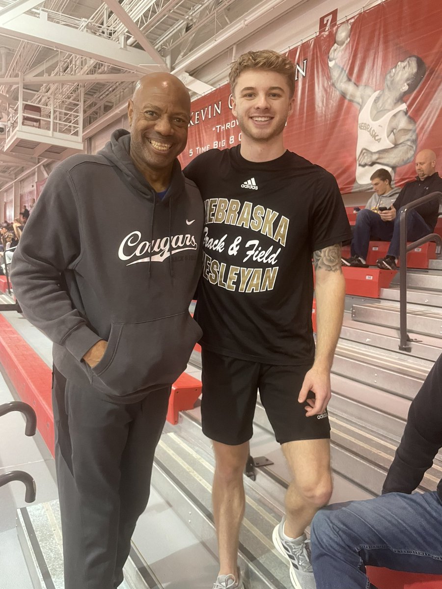 morgan_conner12's tweet photo. Was feeling down about my jumps today but getting props from the world record holder definitely gives perspective. You never know who’s watching so why not give your best? Was a pleasure to meet the 🐐 Mike Powell. https://t.co/Y3gRdkKAJ9