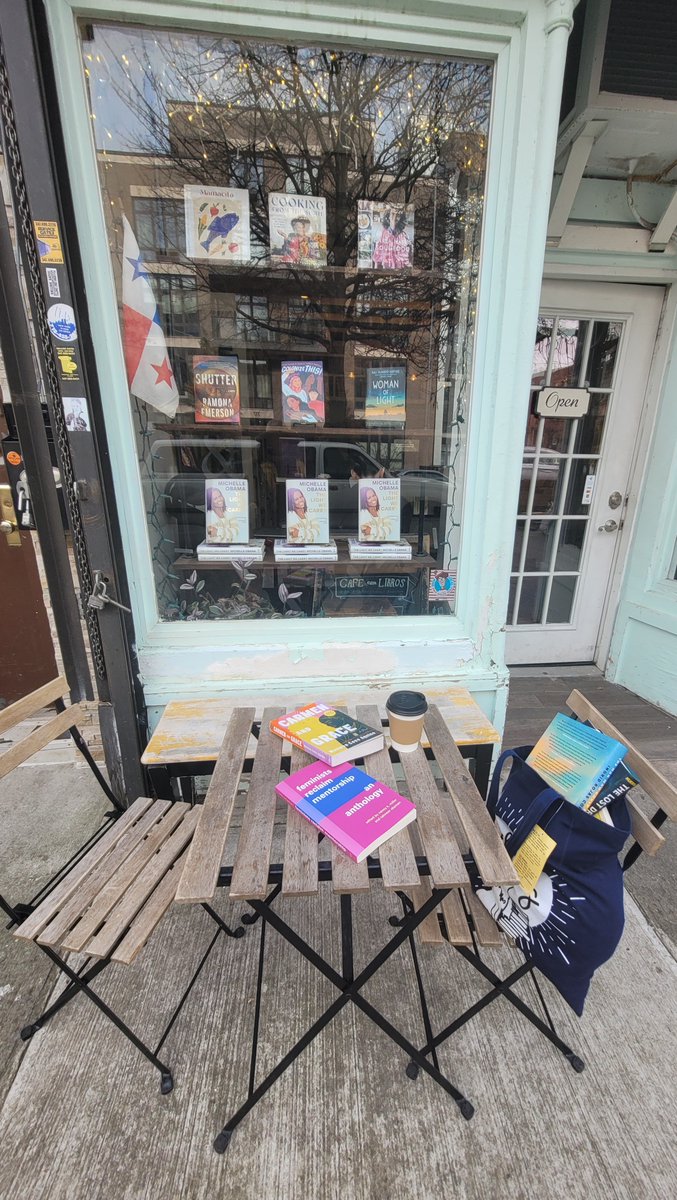 Yay! Yes, I got my contributor copy as well. Pictured here next to my novel, at the lovely <a href="/cafeconlibrosbk/">cafe con libros bk</a> ! Celebrated with their delicious dirty chai lavender tea! So proud of this anthology! @TahneerO <a href="/NancyKMiller/">Nancy K. Miller</a> thank you for this work!