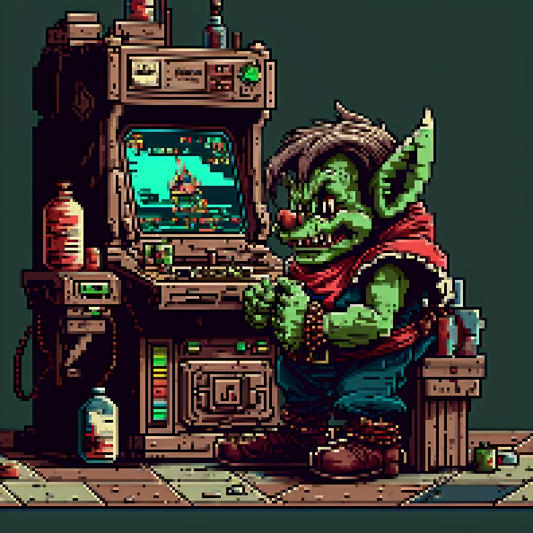 DavWhite's tweet photo. @GoblinTown_Game 
A goblin plays an arcade game about goblins. 
What do you think guys🤔? https://t.co/ptdQ3eOWl9