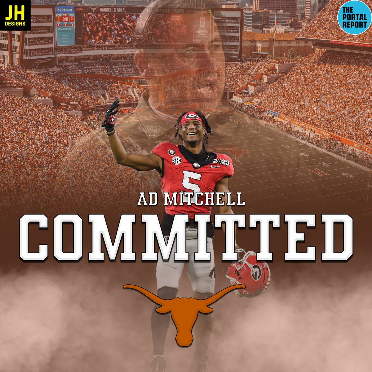 ThePortalReport's tweet photo. 🚨𝗕𝗥𝗘𝗔𝗞𝗜𝗡𝗚: Georgia transfer WR AD Mitchell has committed to Texas 🤘 https://t.co/Jt3yydb3uV