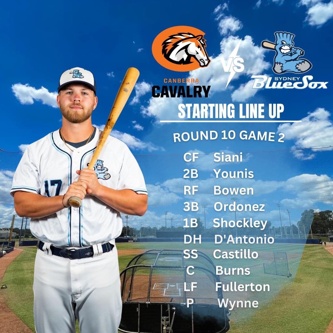 Here is the line up for the Blue Sox as they look to bounce back from last nights game!! 💙🧦

Burns and Wynne make up the Battery while Ordonez moves to the hot corner 🔥

Get your tickets here:
sydneybluesox.com.au/tickets/

#ThisIsOurTime #RiseTogether #ABL23 #sydneybluesox #ABL
