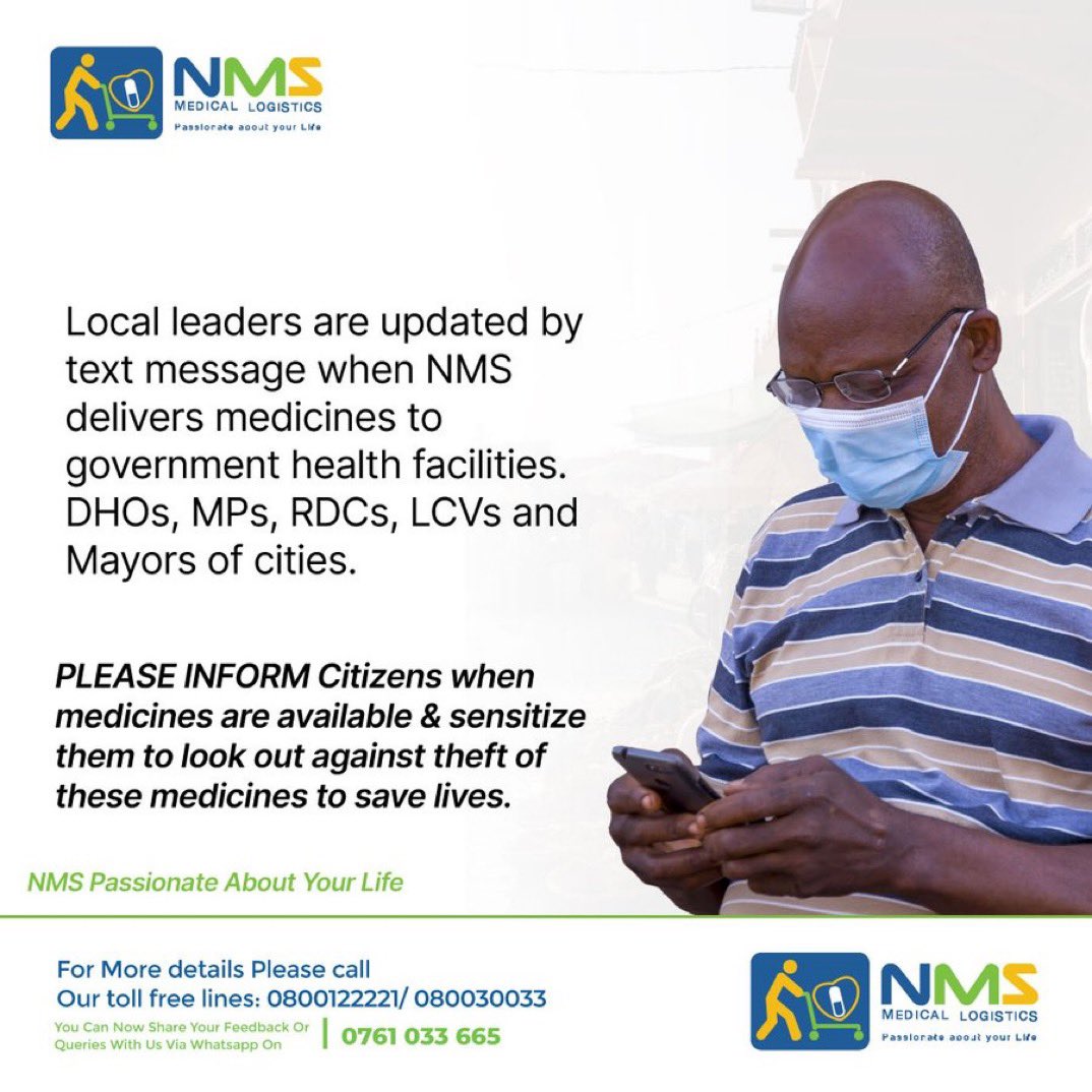 Snduhukire's tweet photo. Did you know that local leaders are notified by text message when medicines leave our stores and when they arrive at the respective district and/or Health facilities? #NMSPassionateAboutYourLife #ChatWithNMS
@Thomas_Tayebwa @AnitahAmong @GCICUganda https://t.co/KSN6mHFVHo