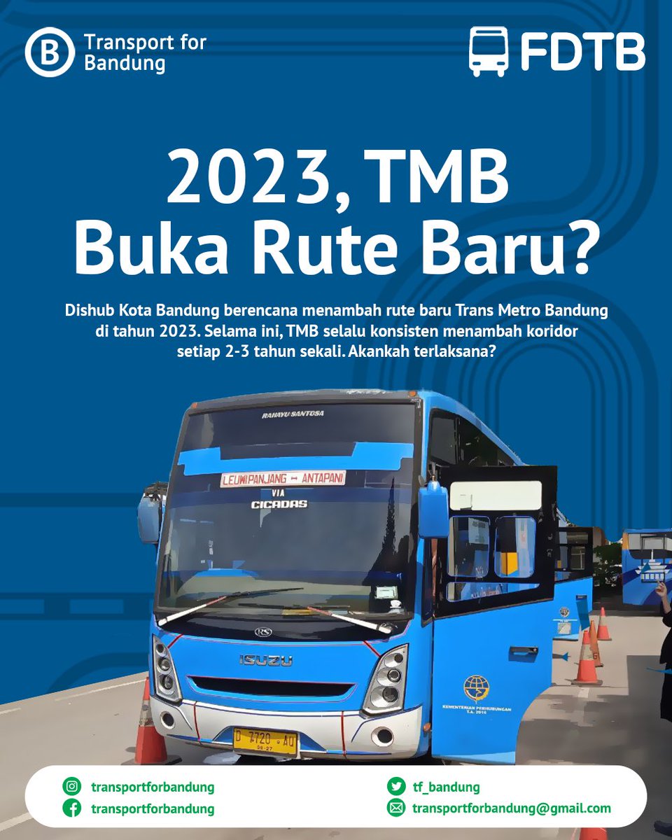 Kamis, 15 Desember 2022, Kepala BLUD UPTD Angkutan Dishub Kota Bandung <a href="/UPTABandung/">UPTD Angkutan Kota Bandung</a> Bapak Yudhiana menyampaikan bahwa pada tahun 2023, Trans Metro Bandung (TMB) berencana akan menambah koridor. Namun, rute yang akan dipilih masih dalam tahap pengkajian.