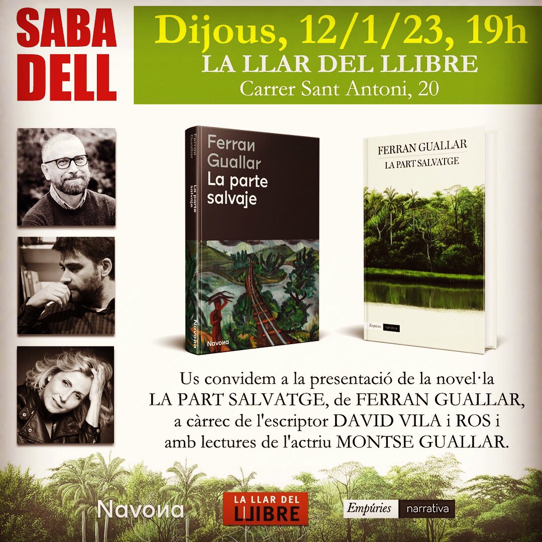 Ferran Guallar (@ferran_guallar) on Twitter photo Per als més agosarats/des, dijous desvetllarem la contribució de Sabadell a #LaPartSalvatge 😊.
<a href="/Ed_Empuries/">Editorial Empúries</a> #LaParteSalvaje <a href="/NavonaEditorial/">Editorial Navona</a> <a href="/davidvilairos/">david vila i ros</a>#montseguallar #sabadell <a href="/sbdcultura/">Sbd Cultura</a> <a href="/iSabadellcat/">iSabadell</a> <a href="/DiariDeSabadell/">Diari de Sabadell</a> <a href="/lactual/">L'Actual</a> <a href="/RadioSabadell/">RàdioSabadell</a> Per als més agosarats/des, dijous desvetllarem la contribució de Sabadell a #LaPartSalvatge 😊.
<a href="/Ed_Empuries/">Editorial Empúries</a> #LaParteSalvaje <a href="/NavonaEditorial/">Editorial Navona</a> <a href="/davidvilairos/">david vila i ros</a>#montseguallar #sabadell <a href="/sbdcultura/">Sbd Cultura</a> <a href="/iSabadellcat/">iSabadell</a> <a href="/DiariDeSabadell/">Diari de Sabadell</a> <a href="/lactual/">L'Actual</a> <a href="/RadioSabadell/">RàdioSabadell</a>