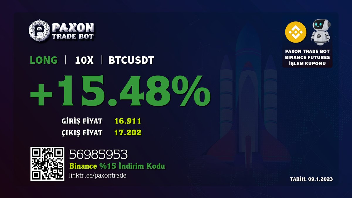 ilhan_karasu's tweet photo. ❇️ PAXON TRADE BOT #BTC / USDT ( #binance  ) #FUTURES #Scapl işlem kuponu

#BTC  #BITCOIN  #CRYPTO #PAXON #TRADE #EXCHANGE #ilhankarasu https://t.co/6pjSqavveT