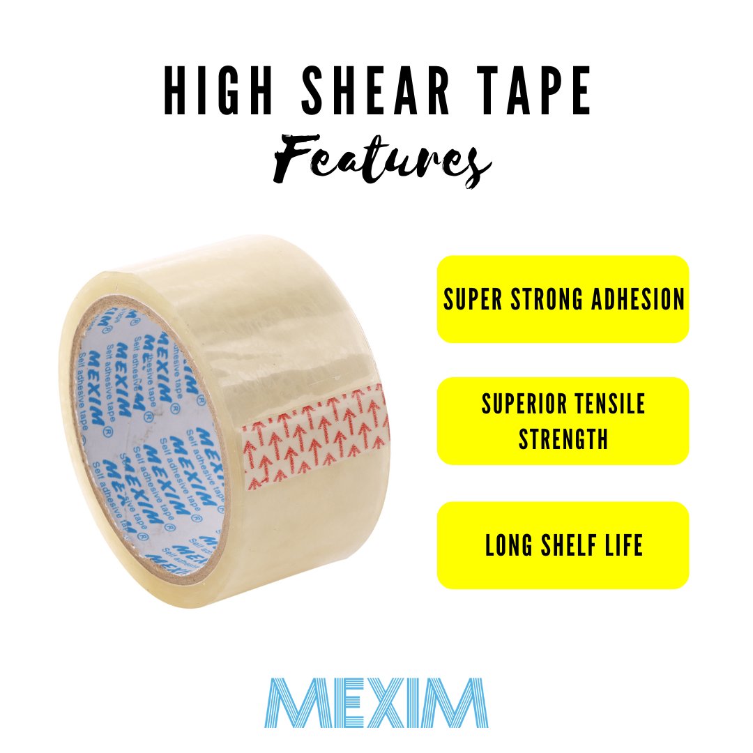 Do not fear when you've got our High Shear!

High Shear Tapes are used for packing Heavy Duty Boxes or High BF paper boxes 

It translates to excellent holding power meant to last till the tape is physically removed

#adhesivetape #packingtape #bopptape #mexim #bonding #highshear