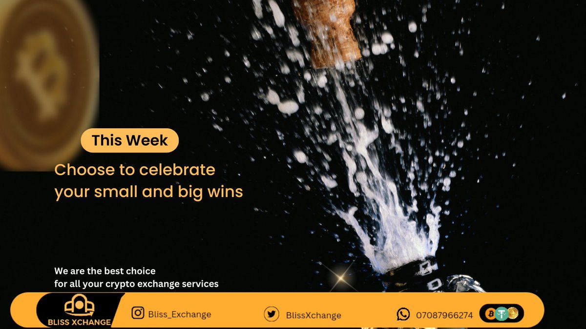 #BlissXchange is the best choice for all your #Crypto exchange services. 

We #Trade both bit and bulk, celebrate your wins with #BlissXchange this week.
wa.me/message/GPF2G5…