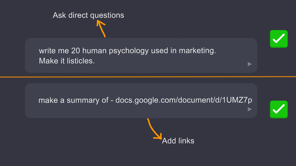 heyBarsee's tweet photo. 5. Learn anything

ChatGPT will provide answers for any of your questions.

You can use it to do your projects, school works, anything...

You can ask it directly or paste links. https://t.co/QhrxRZNVtk