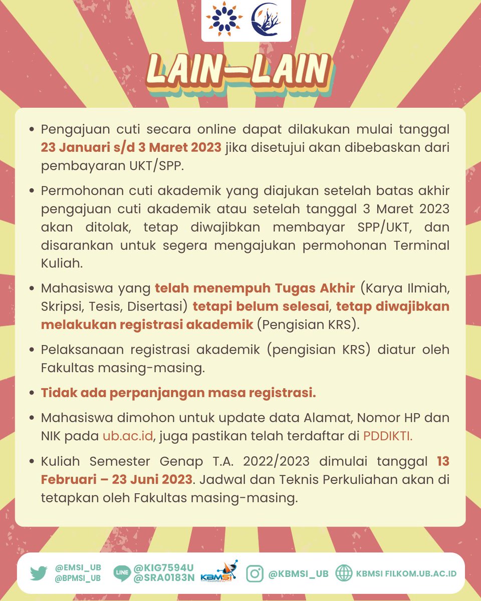 emsi_ub's tweet photo. [REGISTRASI MAHASISWA LAMA SEMESTER GENAP TA. 2022/2023]

Semangat Pagi, KBMSI!

Ada info terbaru nih terkait Registrasi Mahasiswa Lama Semester Genap TA. 2022/2023, selengkapnya bisa cek ig @kbmsi_ub yaa!

SI JAYA!

#KolaboraSIBeraksi
#DemokraSIBeraksi https://t.co/6fI5Ayi74F