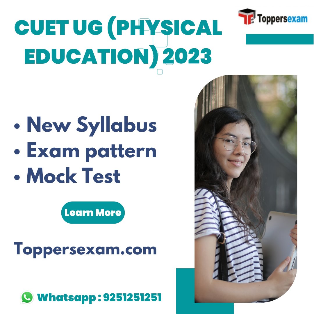 if you preparing for CUET UG (PHYSICAL EDUCATION) 2023 EXAM then Login toppersexam.com/TEACHING-EXAMS…
#cuet #cuetmcq #cuetmocktest #cuetexampattern #practicequestion #study #importantquestions #practiceset #modelpaper #questionpaper #practicetest #bestbooks #notifications #entranceexam