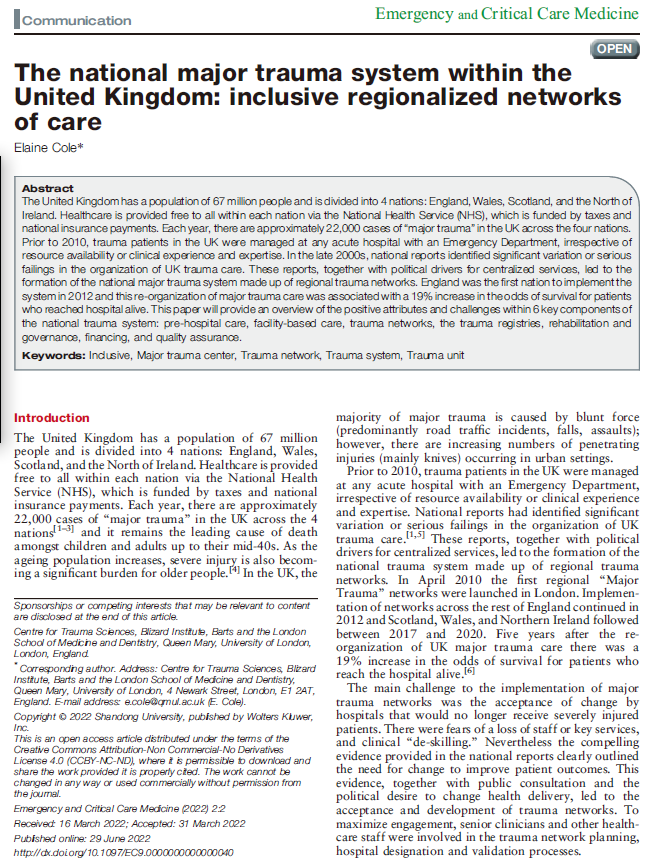 ECCM_official's tweet photo. #TraumaIssue: This paper provides an overview of the positive attributes and challenges within 6 key components of the UK trauma system. #Trauma #ECCM #EmergencyandCriticalCareMedicine
https://t.co/MubTDSgY6I https://t.co/pLwRK3JLfd