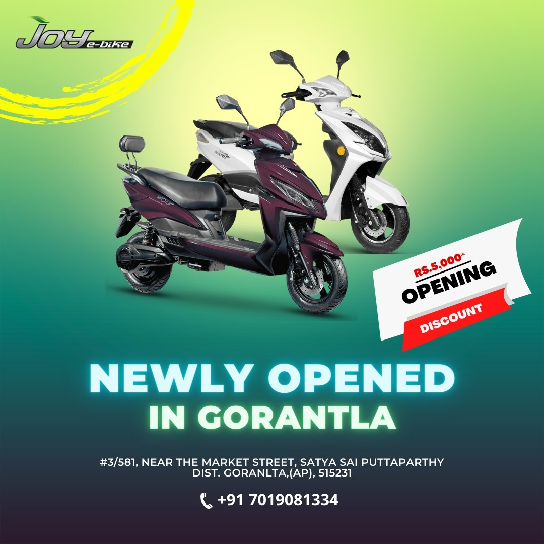 GarudaMartIndia's tweet photo. Joy-e bike showroom has started in Gorantla city.
Get Rs. 5000/-* Opening Discount on E-Bike.
Book now: +91 70190 81334
#joyebike #gorantla #newlyopened #comingsoon #openingdiscount #garudavega https://t.co/6m6qzm0S7b