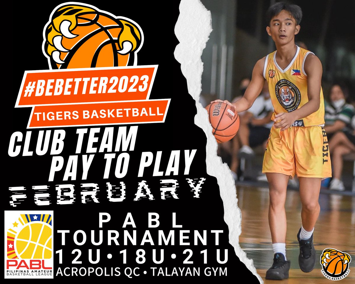 CoachCarlos2023's tweet photo. TIGERS CLUB TEAM 🐯🏀 IS LOOKING FOR PAY TO PLAY PLAYERS TO PLAY IN PILIPINAS AMATEUR BASKETBALL LEAGUE. 
Age groups 12U - 18U and 21U. 
Venue of games is in Acropolis and Talayan Gym Quezon City Games are weekends that will start 3rd week of Feb
#BeBetter2023 #TigersBasketball https://t.co/oQWuIsqVCx