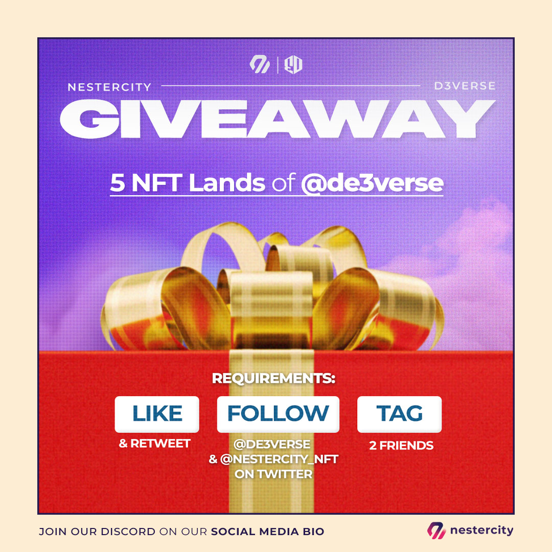 nestercity_NFT's tweet photo. 🚨@NESTERCITY_nft ❌ @De3Verse🚨
💰5 NFT Lands worth $$$
---
🛑9th - 13th Jan
1⃣Like, RT
2⃣Follow: @nestercity_NFT @De3Verse 
3⃣Tag 3 friends

#Giveaways #Airdrop #Airdrops #NFTCommunity #NFTGiveaways #NFTs #NEAR #NEARisNOW #NEARProtocol #NFTCommunity https://t.co/eSgp5RfY7t