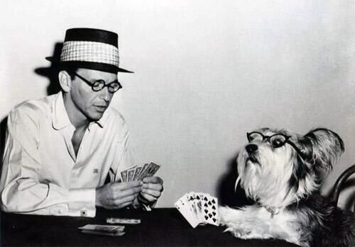 crockpics's tweet photo. Frank Sinatra playing cards with a dog. https://t.co/3pWAPQTRpg