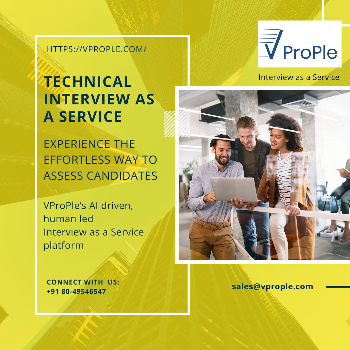 VProp1e's tweet image. Experience the Effortless Way to Assess Candidates VProPle’s AI-driven, human-led Interview as a service platform
Technical Interview as a Service
Connect with us: +91 80-49546547
sales@vprople.com

#interviewasaservice #technicalinterviewasaservice #outsourcetechnicalinterview