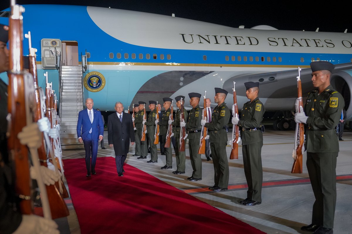 POTUS46Archive's tweet photo. I’m in Mexico to meet with President Andres Manuel Lopez Obrador of Mexico and Prime Minister Justin Trudeau of Canada at the North American Leaders’ Summit.

This gathering will deepen our coordination and advance our shared priorities for North America. https://t.co/pYDLd1eetU