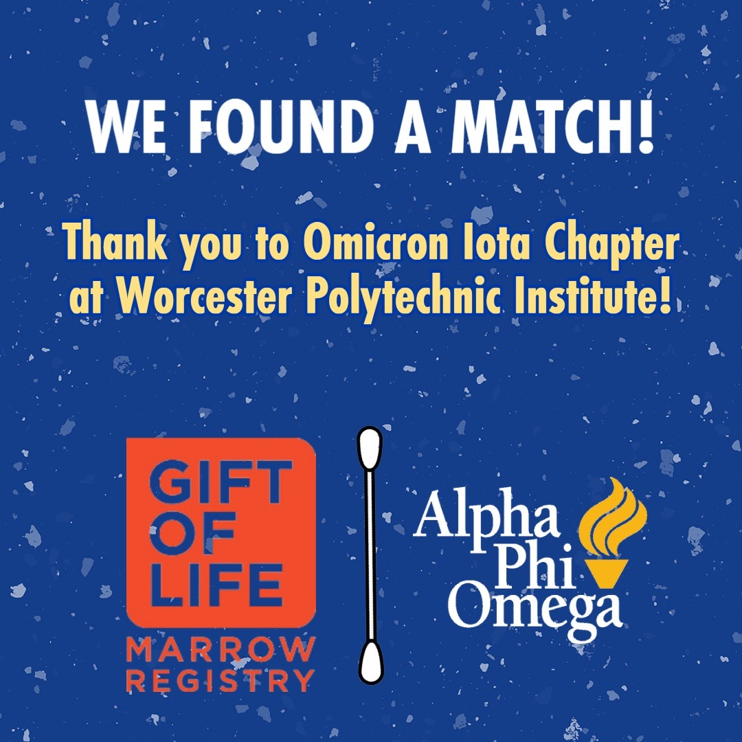 IT'S A MATCH! Thank you to Worcester Polytechnic Institute! Your Gift of Life donor drive in November 2021 found a match for a 69 year old woman battling Myelodysplastic Disorder.
#giftoflife #APO