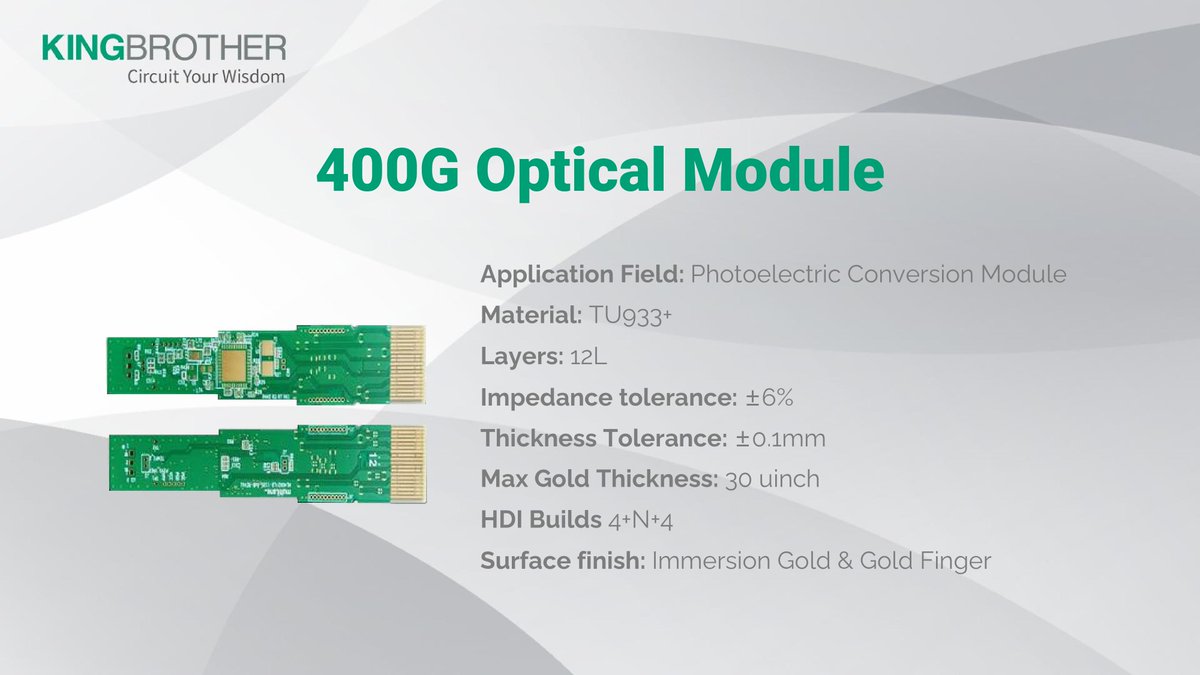 KingBrother_ltd's tweet photo. 【New PCB Case】400G Optical Module
●High-precision impedance control
●Blind via copper filling of multiple HDI layers build-up
●Bonded IC high-precision etching
●Inner lead &amp; selective area with thick gold plating

#Kingbrother #pcb #pcbassembly #HDIPCB #Opticalmodule https://t.co/lQ0eO4Kez3