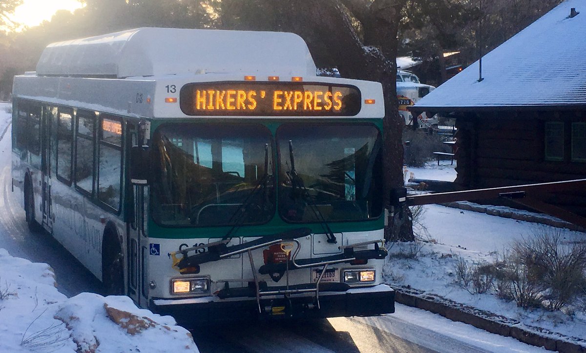 During the months of January and February, the Hikers' Express shuttle leaves Grand Canyon Village at 8 am and 9 am, and provides free transport to the South Kaibab Trailhead > go.nps.gov/X (764) #Hiking #HikingAdventure #MondayMotivation #GrandCanyon #AZWX (1/9/2023)