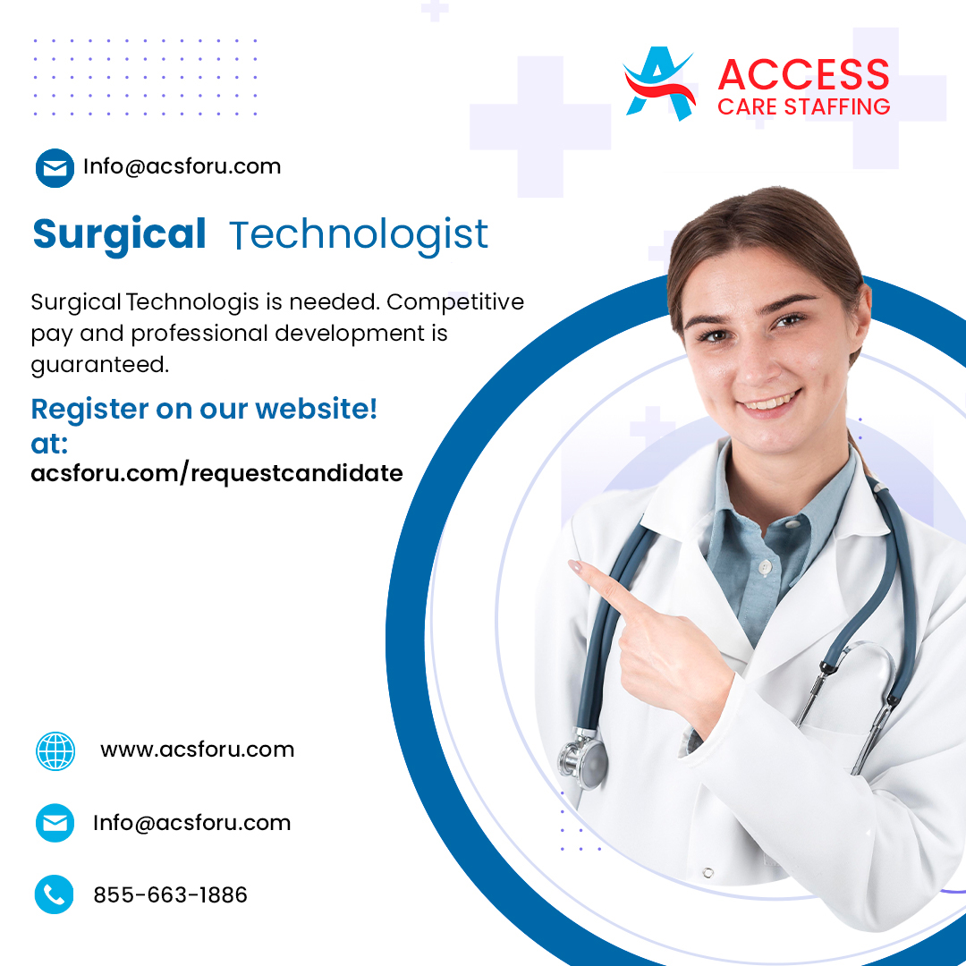 Surgical Technologist is needed. Competitive pay and professional development is guaranteed.
Register on our website! at:lnkd.in/dsj9p-sD
#surgical #surgicaltechnologist #surgicaltech #hiring #nurses #jobs #nursingjob #jobopenings #staffing #accesscares #nurse #NursingJobs