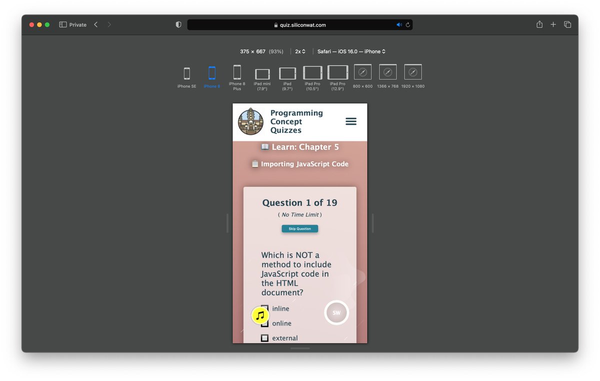 siliconwat's tweet photo. RELEASE UPDATE: Frontend Programming Concept Quizzes 
https://t.co/9VDkfyMrE8

1. Chapter 5 now live! 🌎

Feel free to report bugs or suggest improvements by replying to this message thread 💻

@thonly #frontend #html #css #javascript #quiz https://t.co/yYe8WIqTnQ