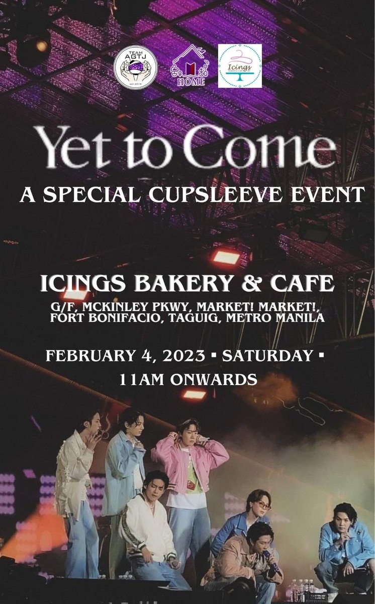 team_agtj's tweet photo. Help RT

Yet To Come in Cinemas is coming and we know you need a drink while watching.
"A Special Cupsleeve Event".

Venue: Icings Bakery and Cafe
Location: G/F, Market Market, Taguig
When: February 04, 2023

Place your order here: https://t.co/XxddsFYBqE

#YetToComeinCinemas https://t.co/saEpHdpT5M