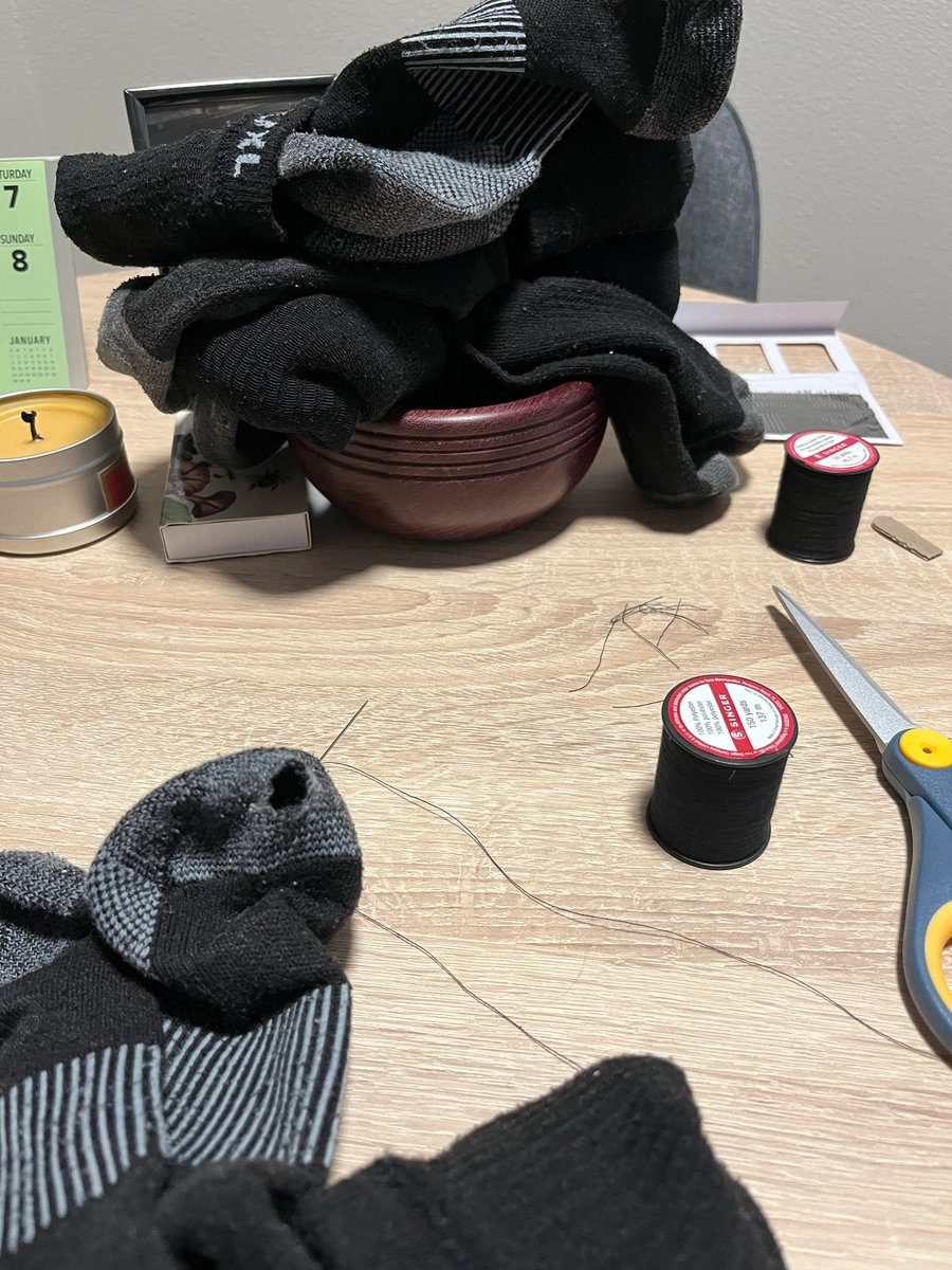 rbratt's tweet photo. It’s Sunday night, and I’m darning socks. It’s like 1850 here. Except for the music playing over the Bluetooth speaker. Pretty sure “Truffle Butter” wasn’t on the Little-House-on-the-Prairie playlist. #sundayvibes #SundayFunday #oldtimeyfun #socks https://t.co/FiTAJvdB72