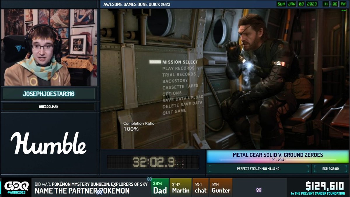 JoJoestar316's tweet photo. As posted in my discord, thank you all so much for watching and for @GamesDoneQuick having me back for #AGDQ2023 as well as fundraising for prevent cancer foundation.

The 1st mission was a bit of a hiccup, but I recovered well to the finish line with @OneCoolMan along w/ me 😊 https://t.co/dnHqf1cqMl