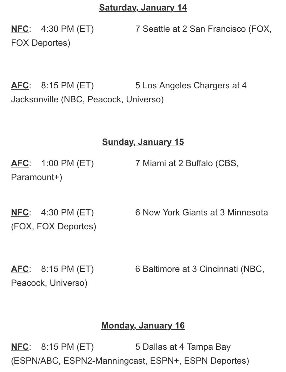 Andy Slater on Twitter: "NFL playoff schedule announced."