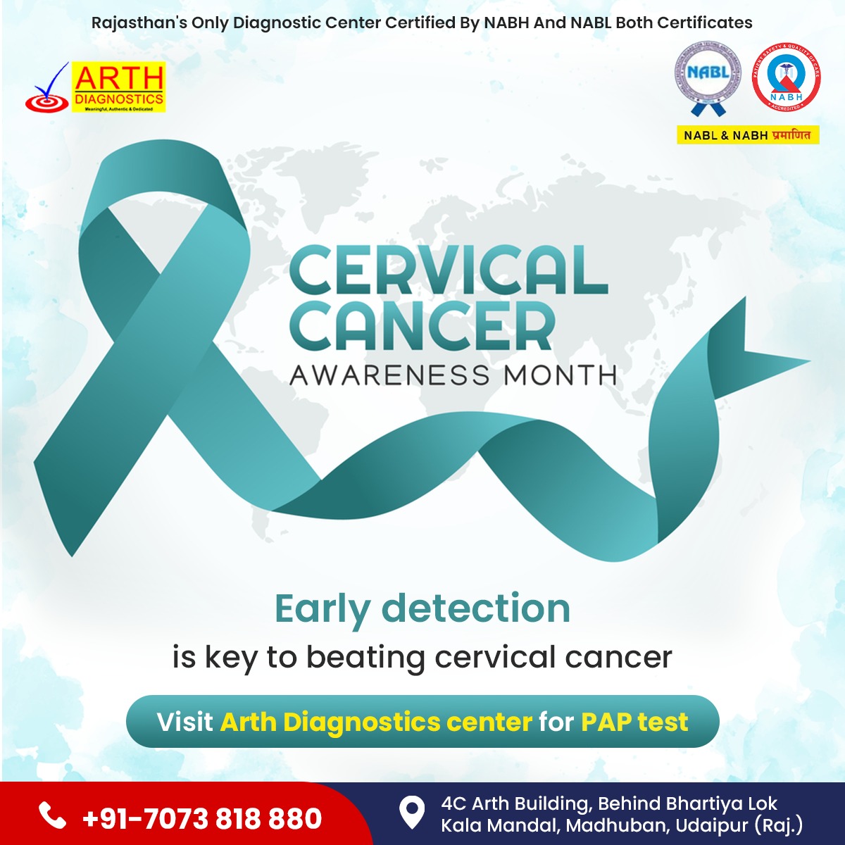ArthDiagnostics's tweet photo. Cervical Cancer Awareness Month.

#CervicalCancerAwarenessMonth #CervicalCancerPrevention #UdaipurDiagnosticsCenter #UdaipurHealthcare #UdaipurWellness #UdaipurCancerCare #CervicalCancerScreening
#CervicalCancerDetection #EarlyDetectionSavesLives
#CervicalCancerTreatment https://t.co/ZwVekUGRfP