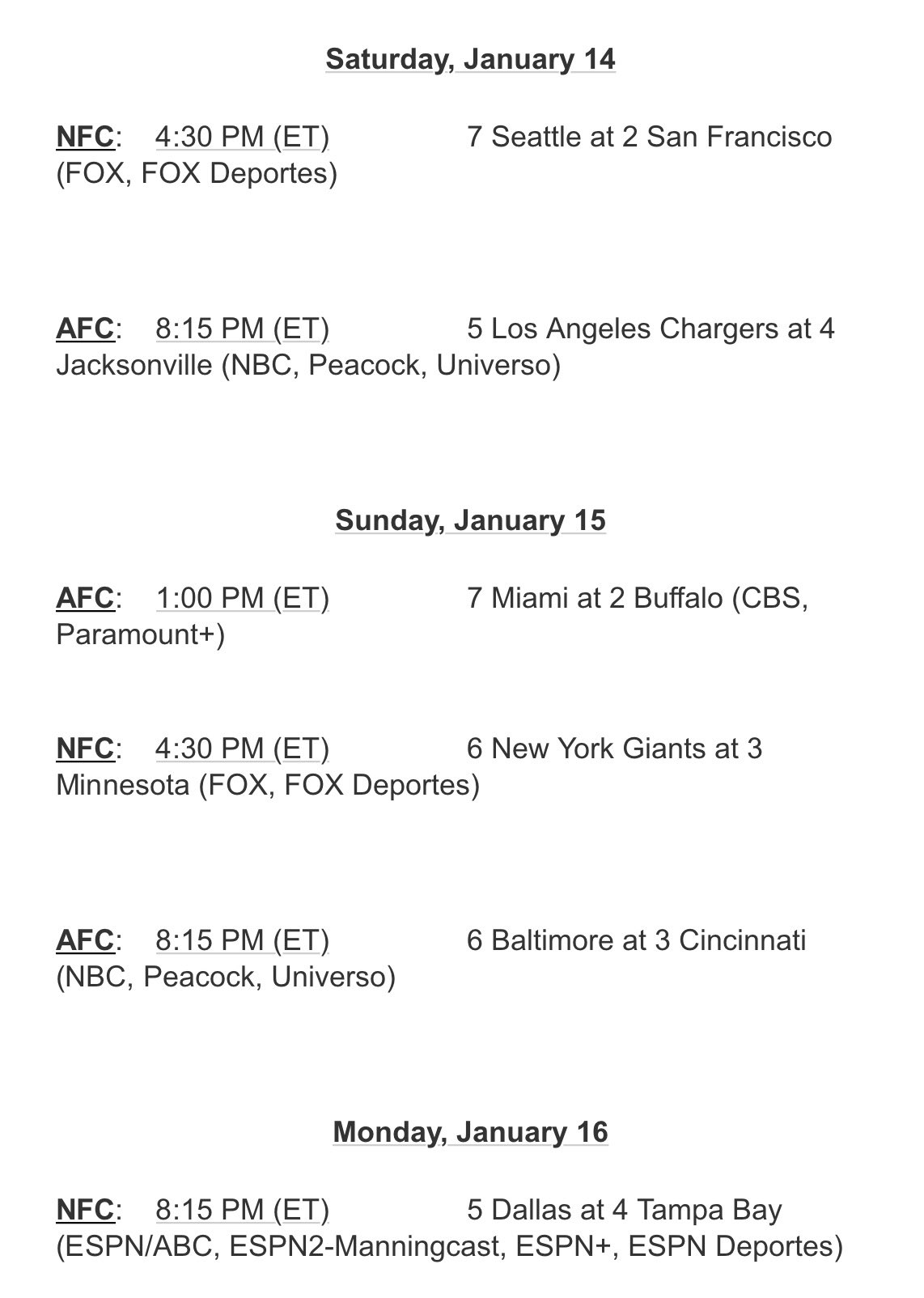 Tom Pelissero on Twitter "NFL Super Wild Card Weekend schedule https