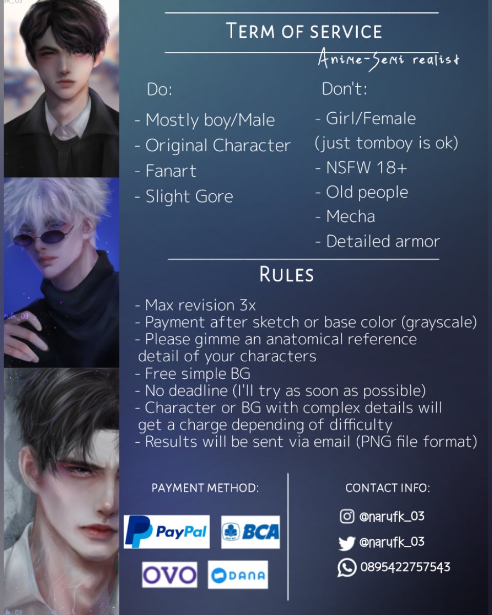 Heyyoo! I'm opening a commission, there are 3 slots available! With the semi-realist type.
What are you waiting for? Let your character will be cooler!✨
you can see my other artworks on my feed<3 Dm me if you're interested!~✨

🌹Save and share are very appreciated 🌹