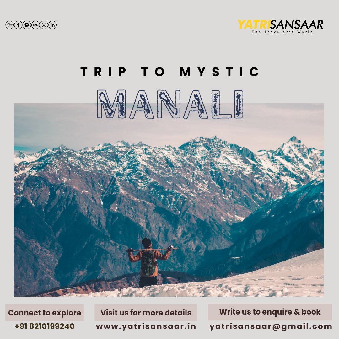 Trip to Mystic
Manali

#Travel #India #HimachalPradesh #Manali #Mountains #Waterfall #River #Snow #Snowfall #Himalaya #mustvisit #vacation #Holiday #travelphotography #instagood #PlacesofIndia #Weekendgetaways #DekhoApnaDesh #IncredibleIndia #TravelIndia #travelwithYatriSansaar