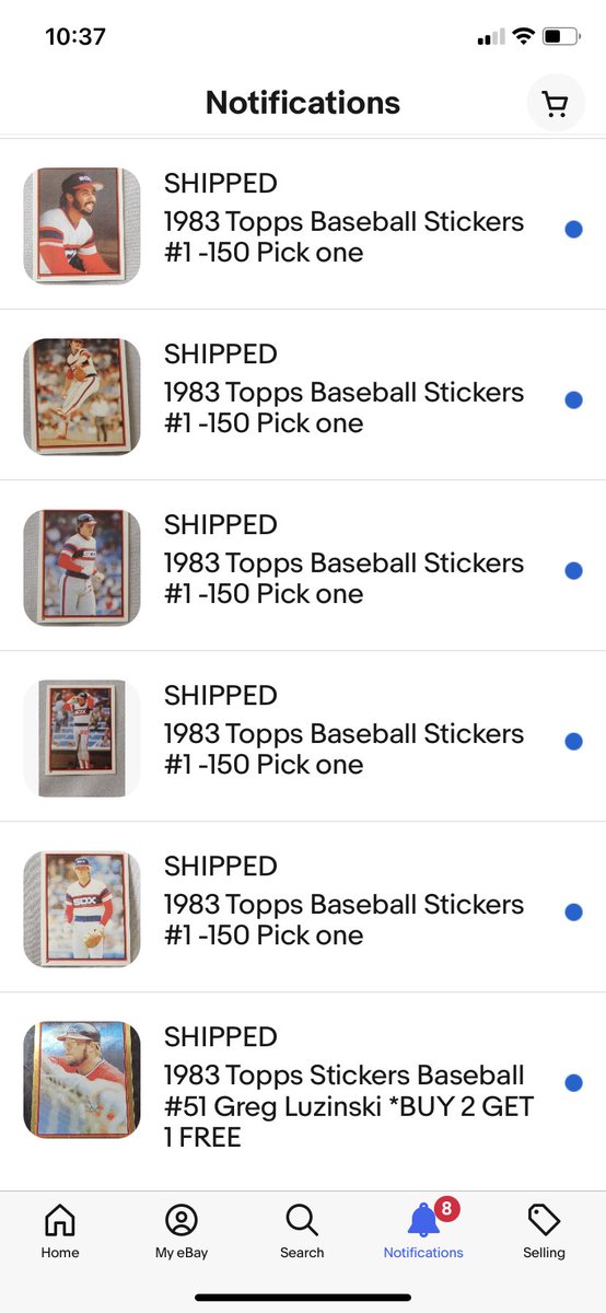 danhughes65's tweet photo. Jumped on @eBay this weekend and now all eight 1983 @whitesox @Topps Stickers are being shipped.
#Harold #Wimpy #Fisk #TheBull #SteveKemp #BrittBurns #LaMarrHoyt #TonyBernazard https://t.co/HyGttH7tG7