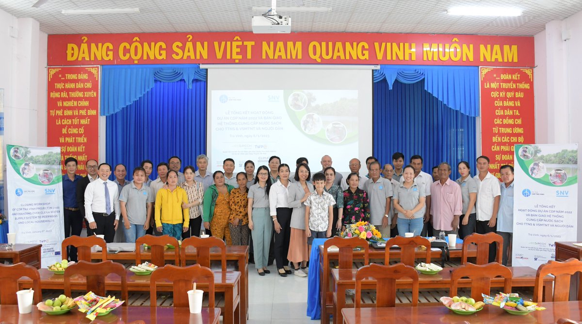 SNVVietnam's tweet image. In 2022, CDP Tra Vinh project completed activities to provide #cleanwater &amp;amp; #sanitation to 7 target communes &amp;amp; conducts survey activities to design a long-term #communitydevelopmentprogram to improve local people's livelihoods &amp;amp; #womenseconomicempowerment: bit.ly/3CxVbHw