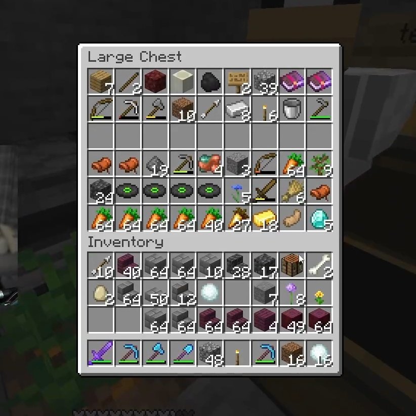 ohjearelle's tweet photo. The demand for carrots.
The double crafting table action.
The singular carrot patch, yet somehow stacks upon stacks of carrots, among an assortment of items.

It's very Technoblade. And it's so nice to still be finding all these little surprises to this day. https://t.co/levIHmj6Bv