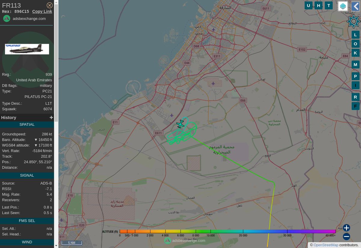 Radar_Assistant's tweet photo. MULTI ADSBX MANOEUVRING ALERT : At time Mon Jan 9 04:46:22 2023 #FR113 was likely to be manoeuvring at FL143
near شارع سيح السلم, دبي, الإمارات العربية المتحدة #AvGeek #ADSB https://t.co/SUJEehXFDm https://t.co/tF8TBCsGxL