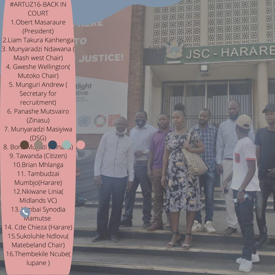 ARTUZ_teachers's tweet photo. Trs are not reporting for duty as they stand in Solidarity with the #ARTUZ16 who are facing judicial persecution. They appear at Rotten Row Courts this morning.The #ARTUZ16 were arrested after staging a protest demanding a living wage in January 2022.Trs are demanding USD 540. https://t.co/BoOQ9GarCs