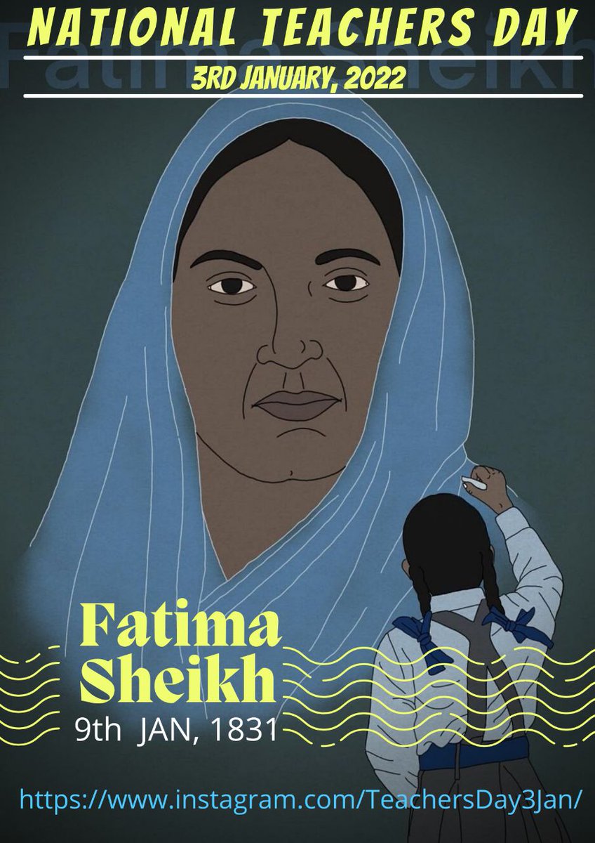 Fatima Sheik's thoughts for a dignified India...

#FatimaSheikh9Jan 
#nationalteachersday3jan
#DignifiedIndia
#SavithriBhaiPhule 
#FatimaShaikh