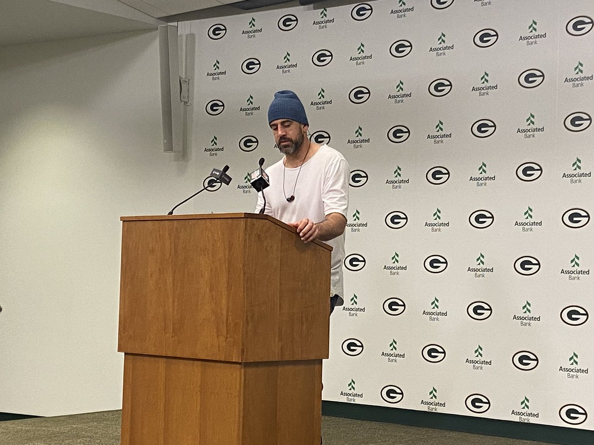 RobDemovsky's tweet photo. Very similar reaction from Aaron Rodgers to last year when asked about his future:  "It's a little raw right now. Want to take the emotion out of it and have conversations and see where the organization is at and see how I feel after some time's passed.” https://t.co/G1ZRUyuJgz