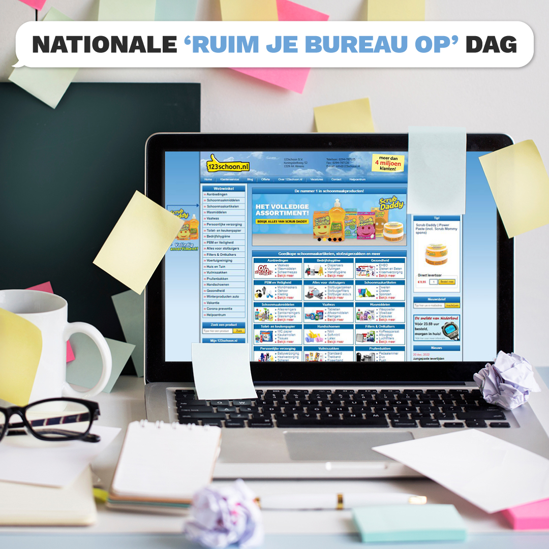 123schoon's tweet photo. Een opgeruimd bureau zorgt voor betere werkprestaties én meer rust in je hoofd. ✅ Bekijk onze schoonmaakmiddelen- en artikelen en ga direct aan de slag. ➡️ https://t.co/FN86tLSBC5
#ruimjebureauopdag https://t.co/RDxBz2Ju7F