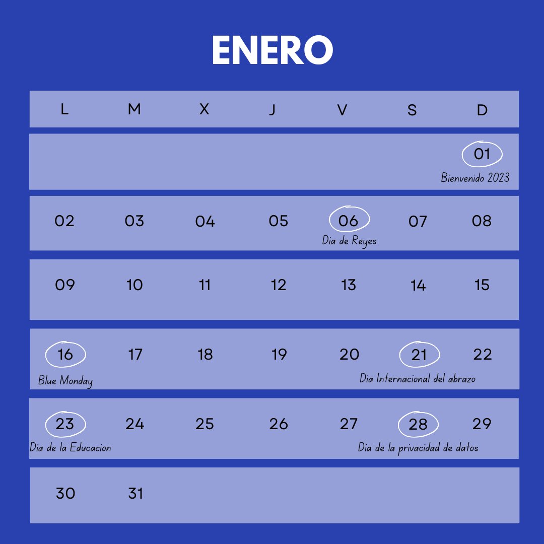 Te mostramos cuáles son las fechas clave que tienes que conocer para planificar tus publicaciones de este primer mes del año. 🙌

#MarketingDigital #MarketingZaragoza #MarketingOnlineZaragoza #DiseñoWeb #RRSS #RedesSociales #SEO #SEM #Web #Zaragoza #Anuncios #Publicidad